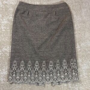 Antonio Melani Wool Blend Embroidered Lace Hem Pencil Skirt Office Siren Brown 6